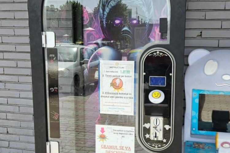 Copil blocat într-o cutie a unui joc stradal, în Slatina