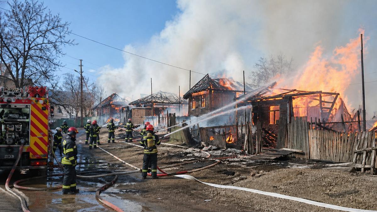 Un sat întreg în pericol după ce 11 case de lemn au fost cuprinse de flăcări