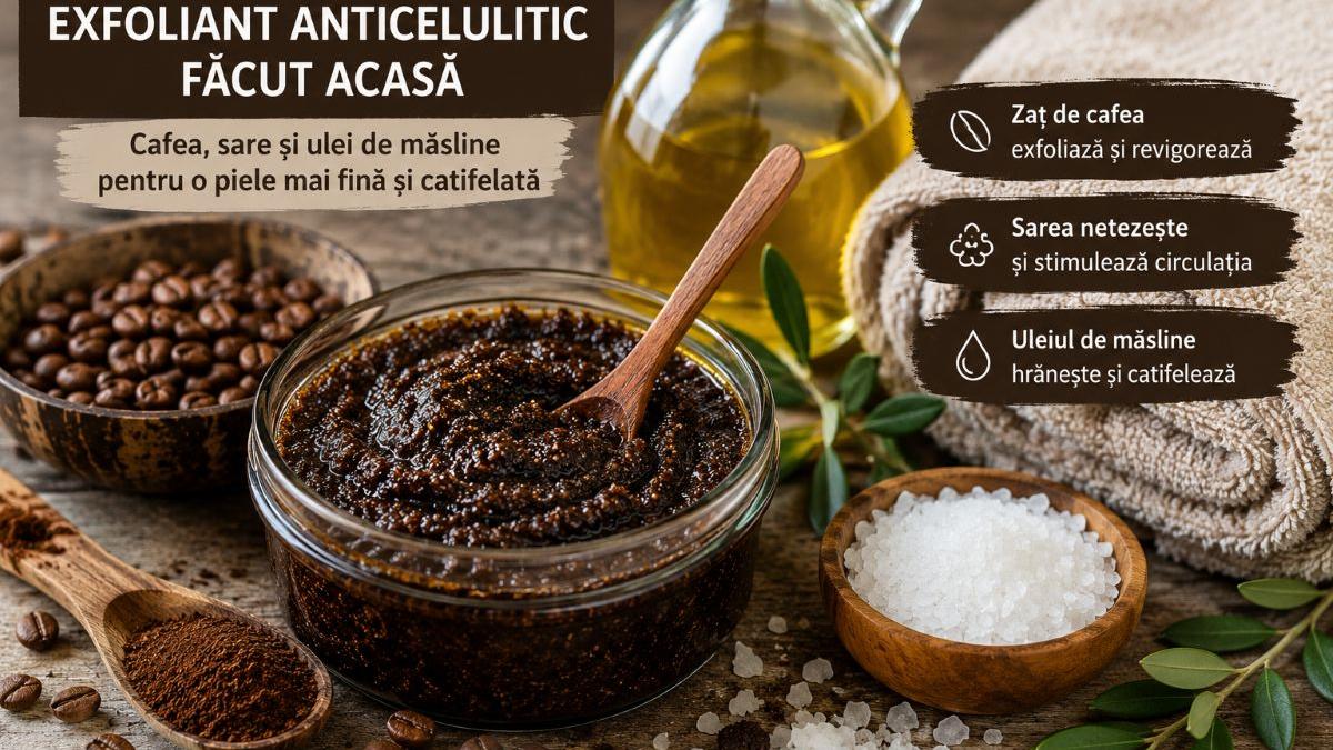 Exfoliant anticelulitic făcut acasă din zaț de cafea, secretul unei pieli perfecte