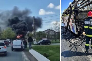 un autocar a luat foc cu 27 de pasageri la bord
