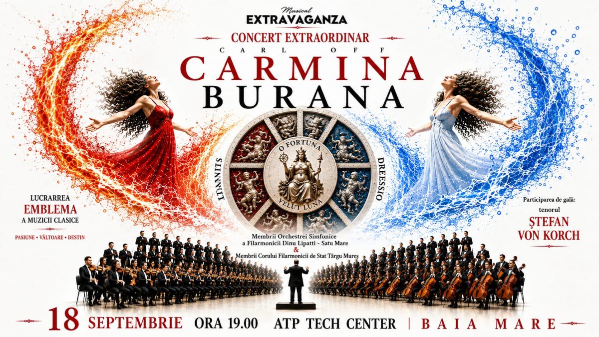 În premieră, CARMINA BURANA – concert grandios cu tenorul Ștefan von Korch în linia solistică, alături de orchestră și cor, pe 18 septembrie la ATP Tech Center din Baia Mare