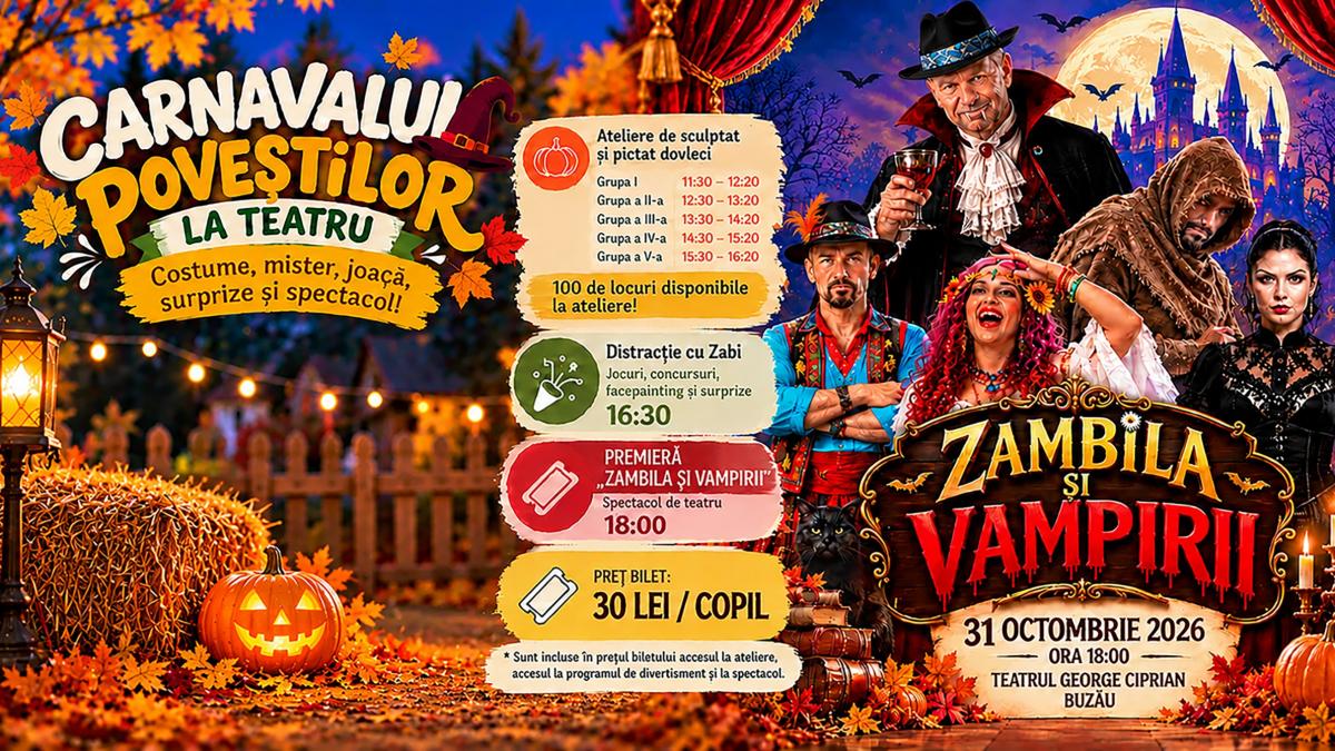 „Carnavalul Poveștilor la Teatru”. Costume, mister, joacă, surprize și spectacol la Teatrul „George Ciprian” din Buzău!